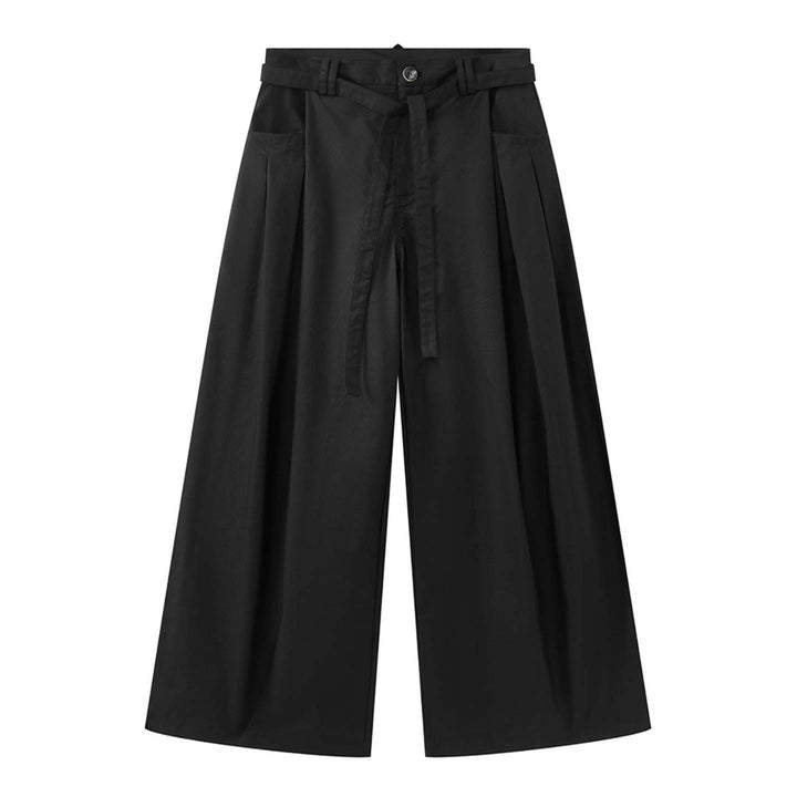 Damen Weite Bundfaltenhose mit hoher Taille und Bindegürtel Drune