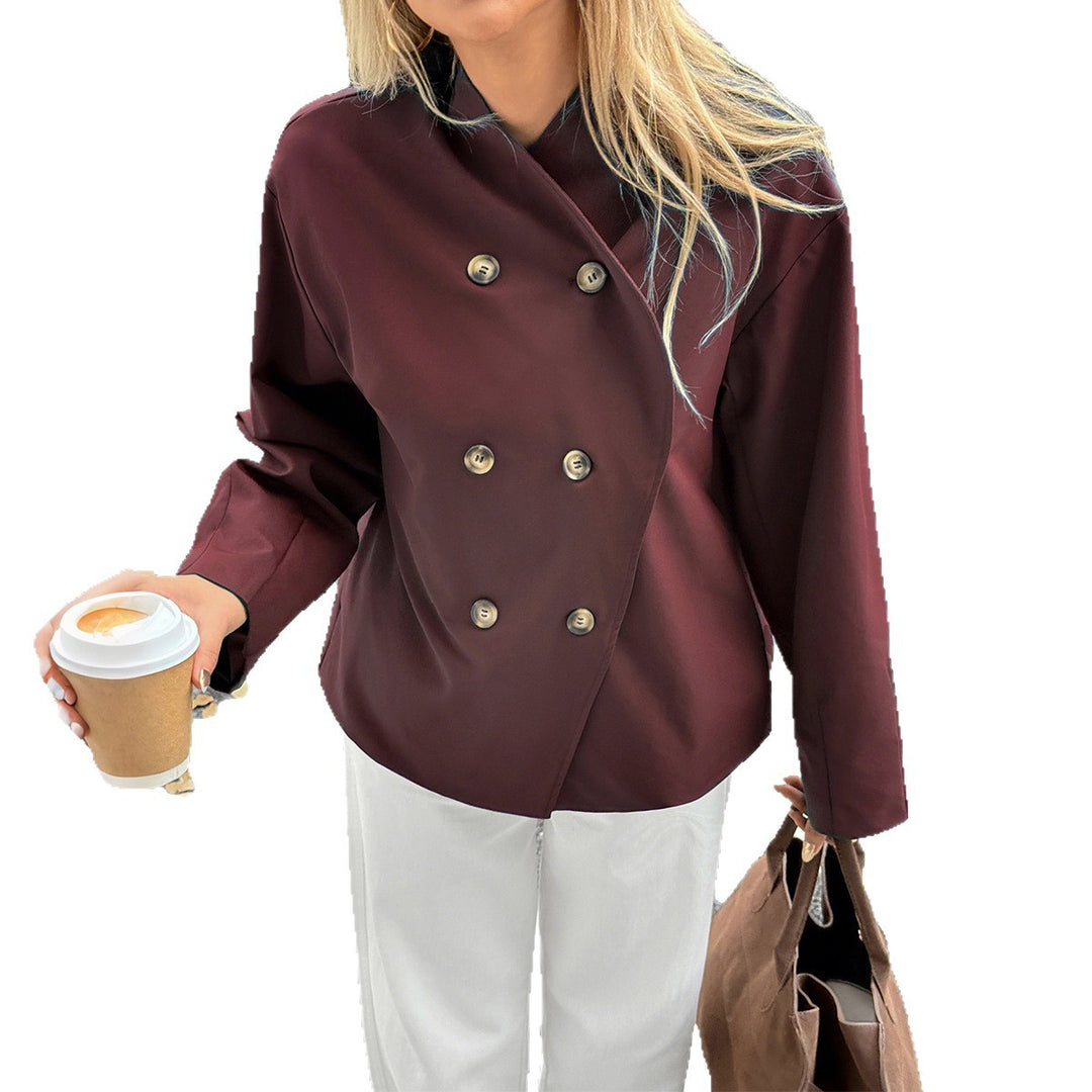 Damen nan kurze oversized Doppelreihige Übergangsjacke mit kimonoähnlichem Kragen und weiten Ärmeln Drune