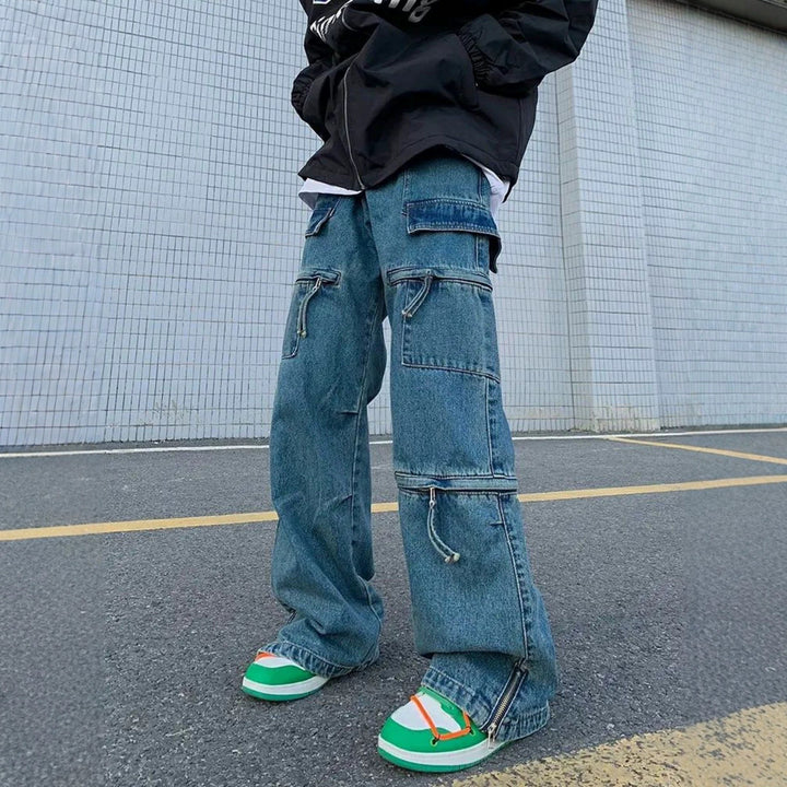 Herren Modische Cargo-Jeans mit Reißverschlüssen Drune