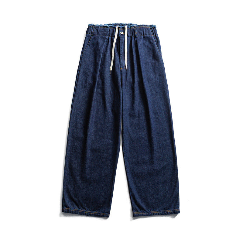 Herren Weite Denim-Hose mit elastischem Tunnelzugbund und Bundfalten Drune