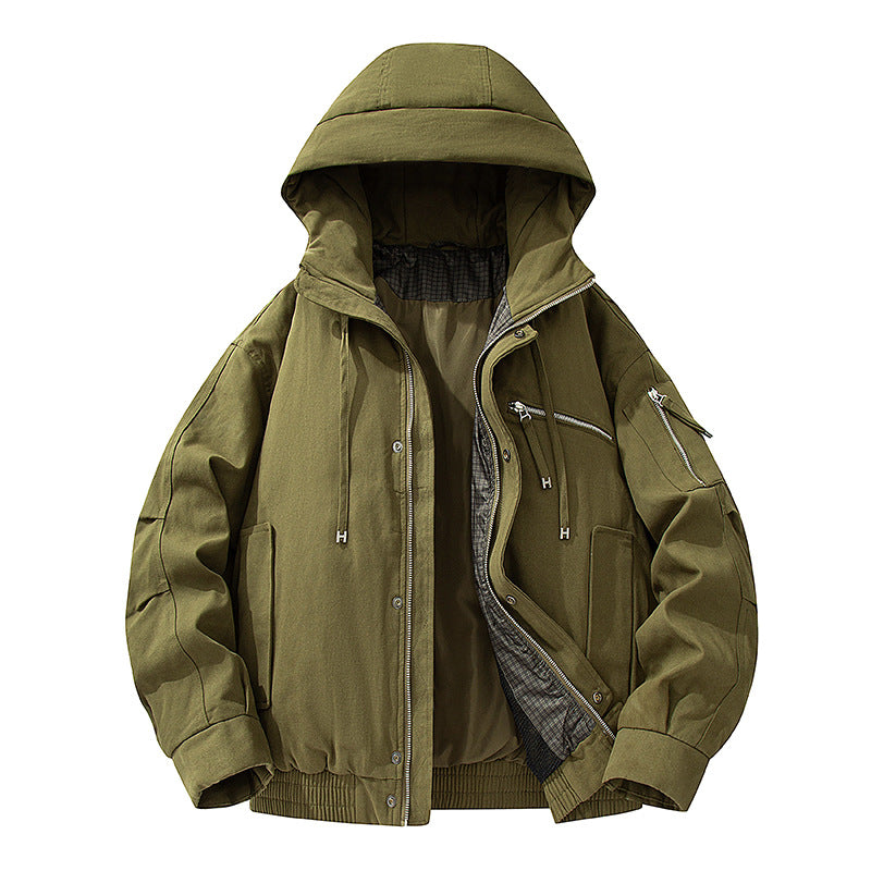 Herren Utility-Kapuzenjacke mit Reißverschluss, multifunktionalen Taschen und elastischem Saum Drune