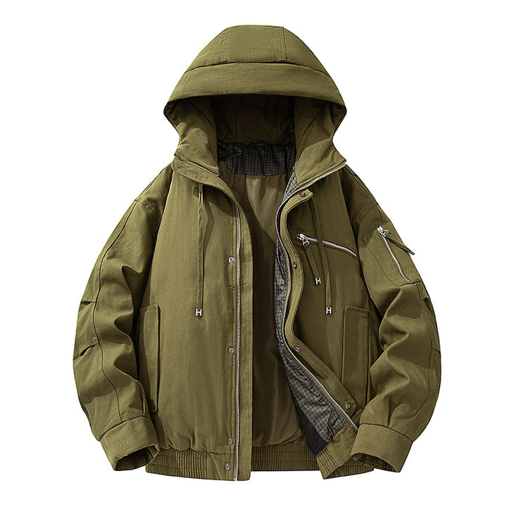 Herren Utility-Kapuzenjacke mit Reißverschluss, multifunktionalen Taschen und elastischem Saum Drune