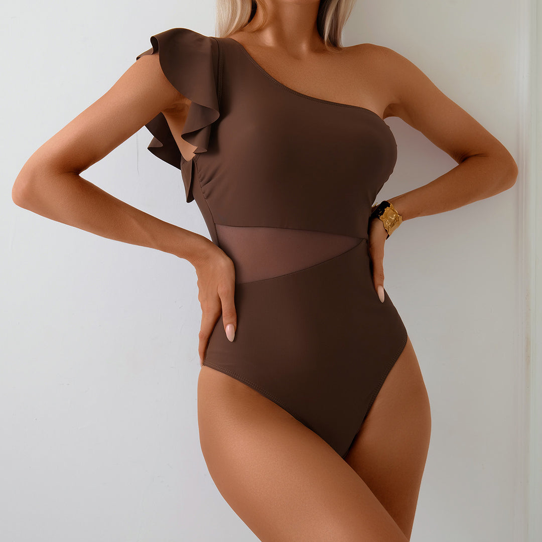 Damen Einseitiger Badeanzug mit eleganter Rüsche Drune