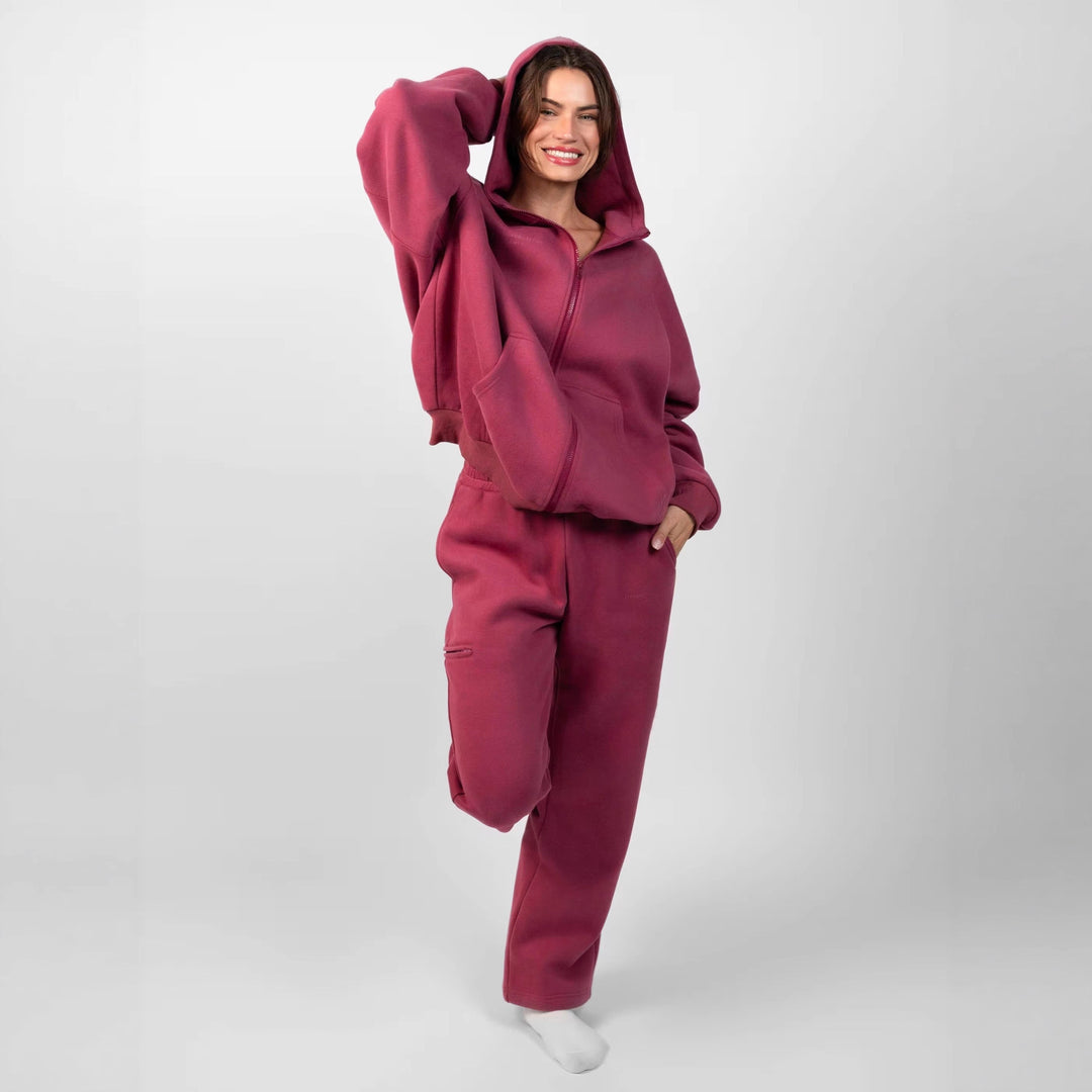 Damen bequemer Hoodie und weite Jogginghose mit praktischen Taschen Drune