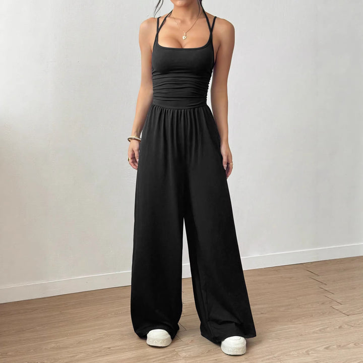 Damen luftiger Jumpsuit mit hohem Bund und verstellbaren Trägern Drune