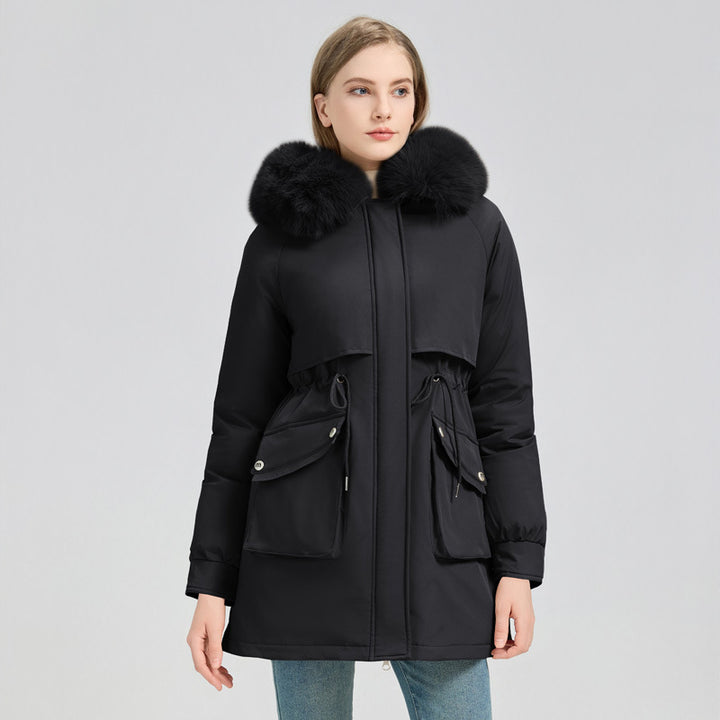 Damen Modische Pufferjacke mit abnehmbarem Kunstpelzkragen und funktionalen Taschen Drune