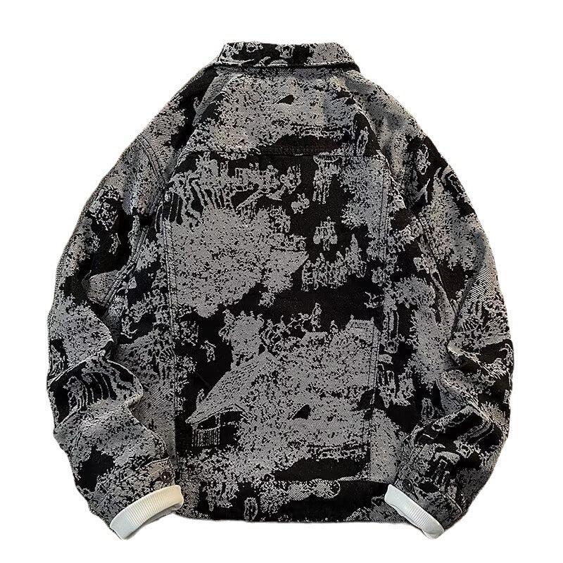 Herren Denimjacke mit kreativem Allover-Print Drune