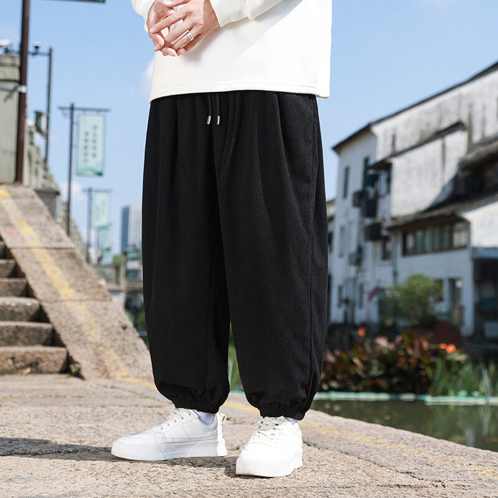 Herren Weite Cord-Loungehose mit Tunnelzug, gerippter Cordstruktur und elastischen Bündchen Drune
