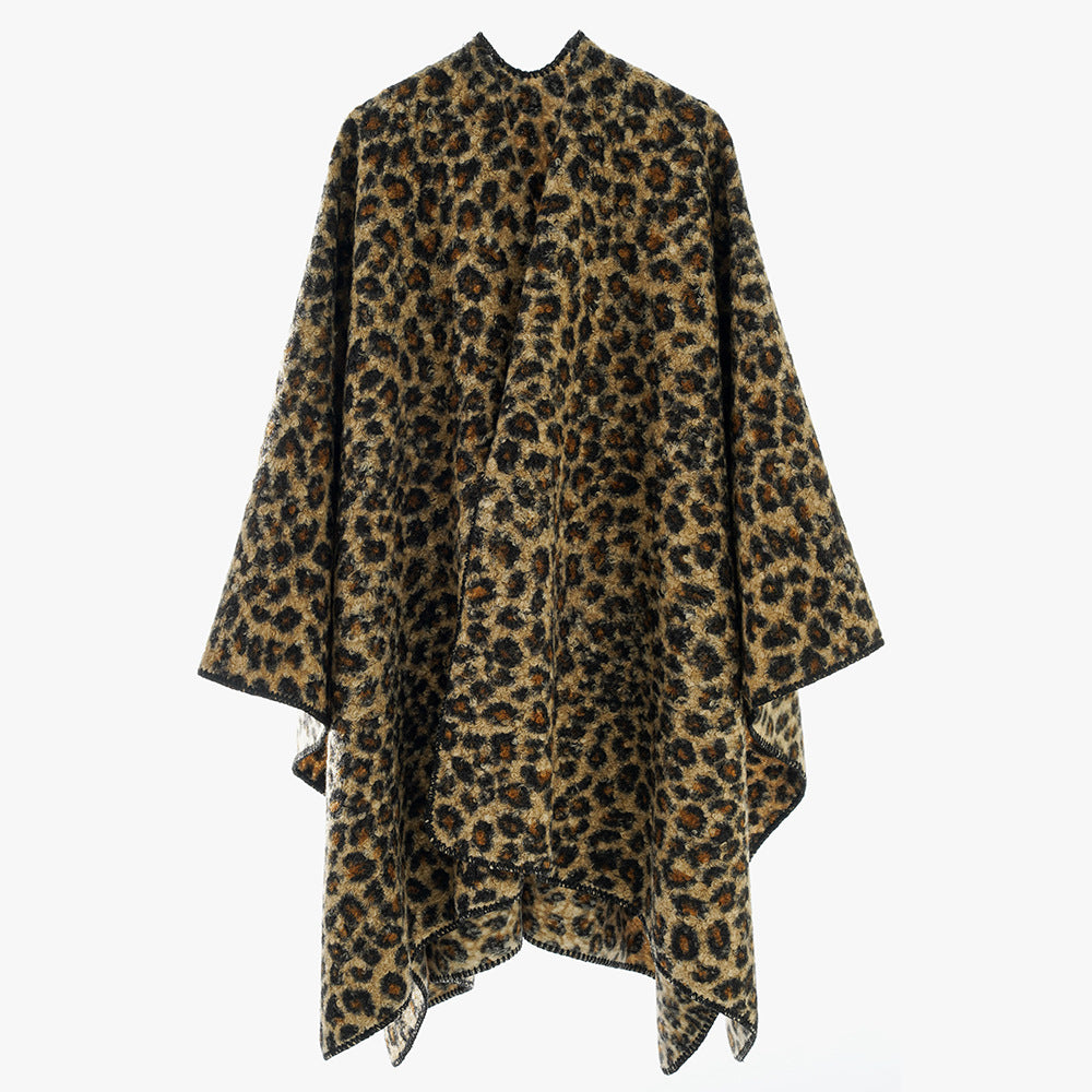 Damen Oversize-Poncho aus Wollmix mit dezentem Leo-Jacquard und asymmetrischem Zipfelsaum Drune