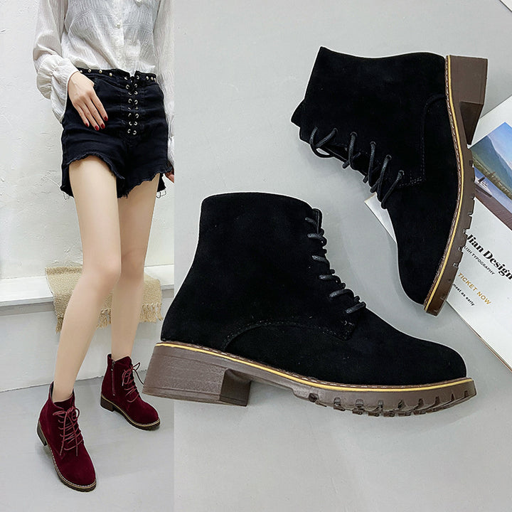 Damen modische Ankle-Stiefel aus Wildleder mit zusätzlichem Reißverschluss und leichter Profilsohle Drune