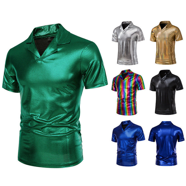 Herren glänzendes Kurzarmhemd mit modernem Design Drune