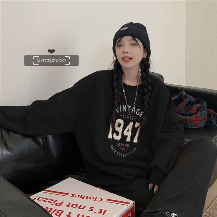 Damen lässiger Oversized Sweatshirt mit Vintage-Druck Drune
