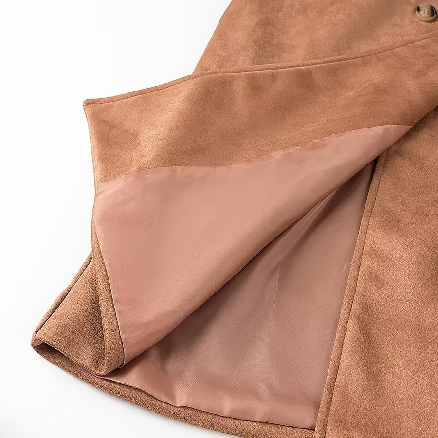 Damen nan langer taillierter Doppelreiher Mantel mit Schalkragen, Pattentaschen und leichter Thermofütterung Drune