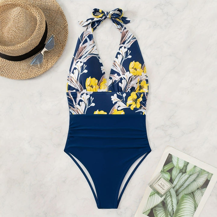 Damen Hochgeschnittener Floral Badeanzug Drune