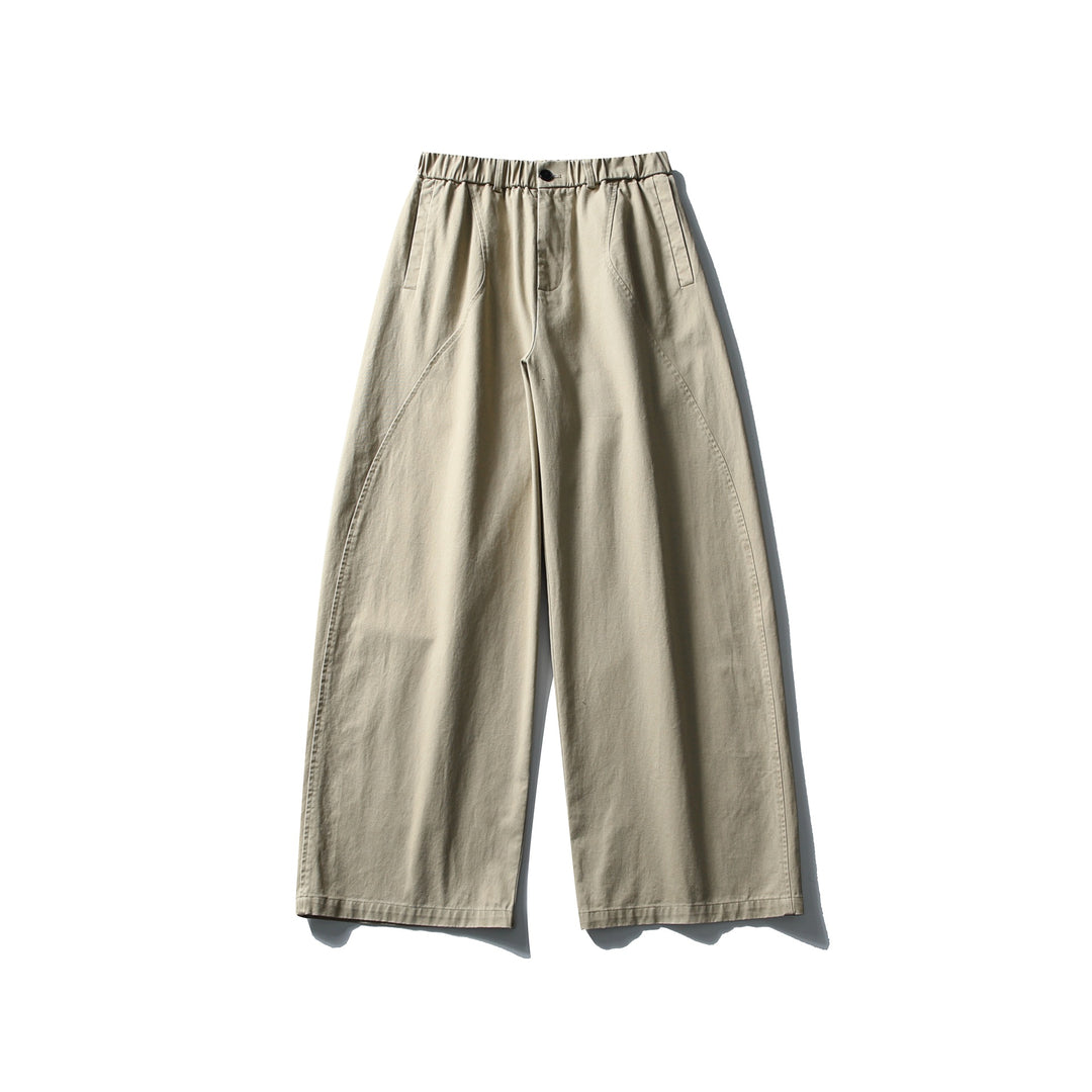 Damen Weite Cropped-Hose mit elastischem Bund und dekorativen Nahtpasse Drune