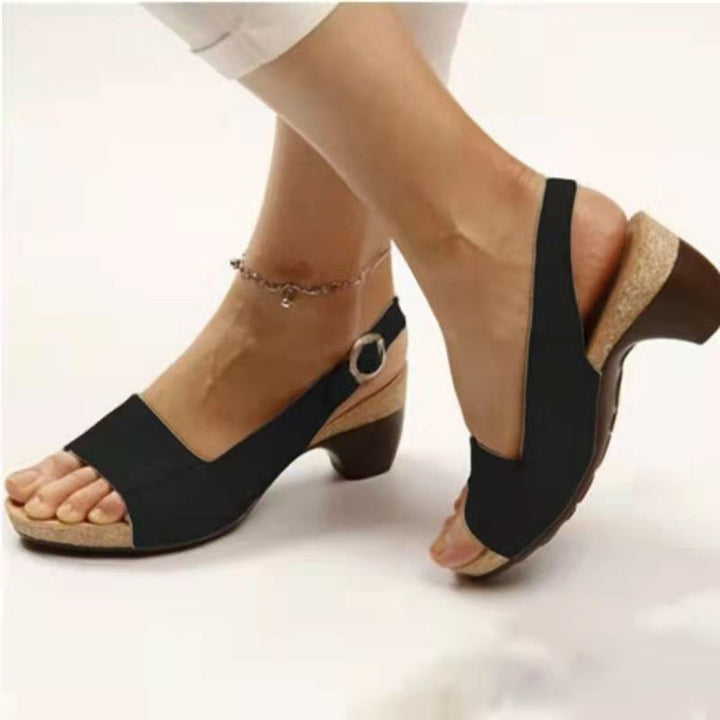 Damen Slingback-Sandaletten mit ergonomischem Kork-Fußbett und niedrigem Blockabsatz Drune