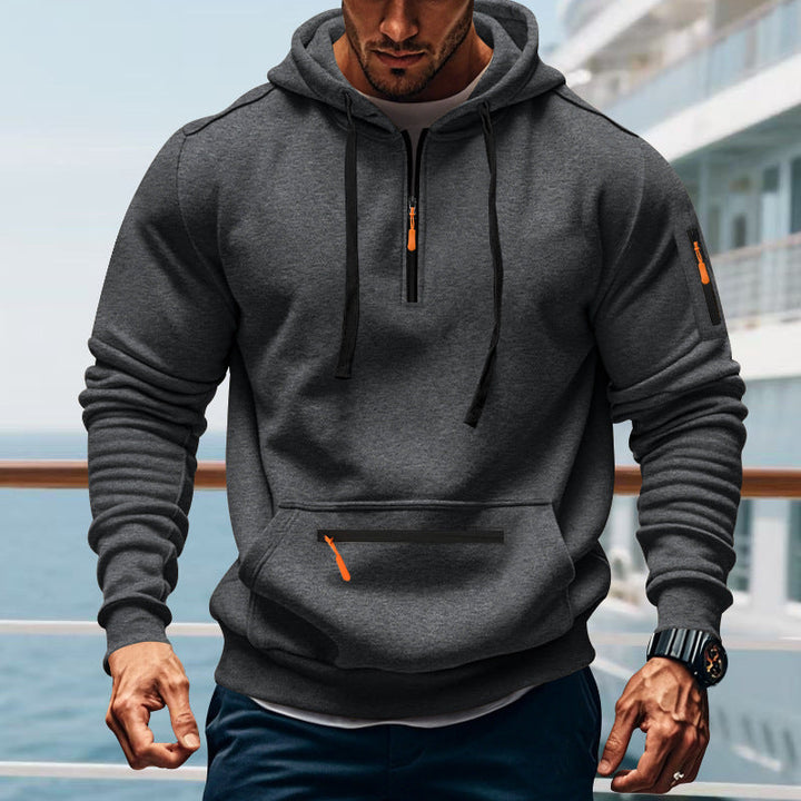 Herren sportlicher Kapuzenpullover mit praktischem Zwei-Wege-Reißverschluss und seitlichen Taschen Drune