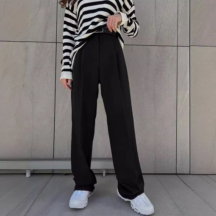 Damen Elegante High-Waist-Hose mit Bügelfalte und Bindegürtel Drune