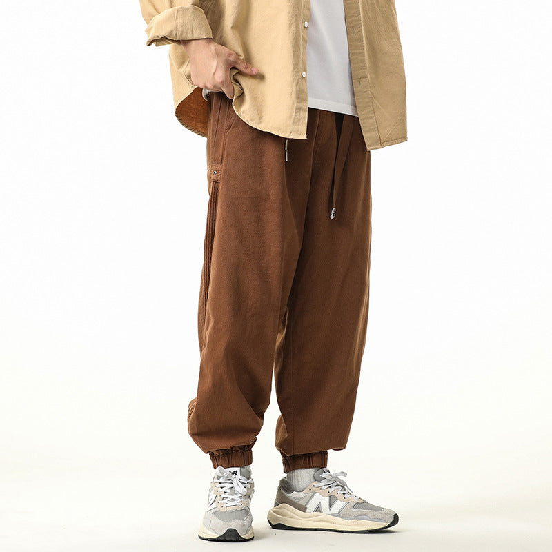 Herren Baggy‑Sweatstyle Cargohose aus schwerer Baumwolle mit elastischem Knöchelabschluss und Utility‑Schlaufen Drune