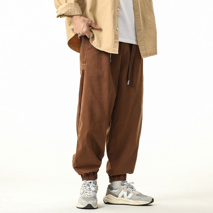 Herren Baggy‑Sweatstyle Cargohose aus schwerer Baumwolle mit elastischem Knöchelabschluss und Utility‑Schlaufen Drune