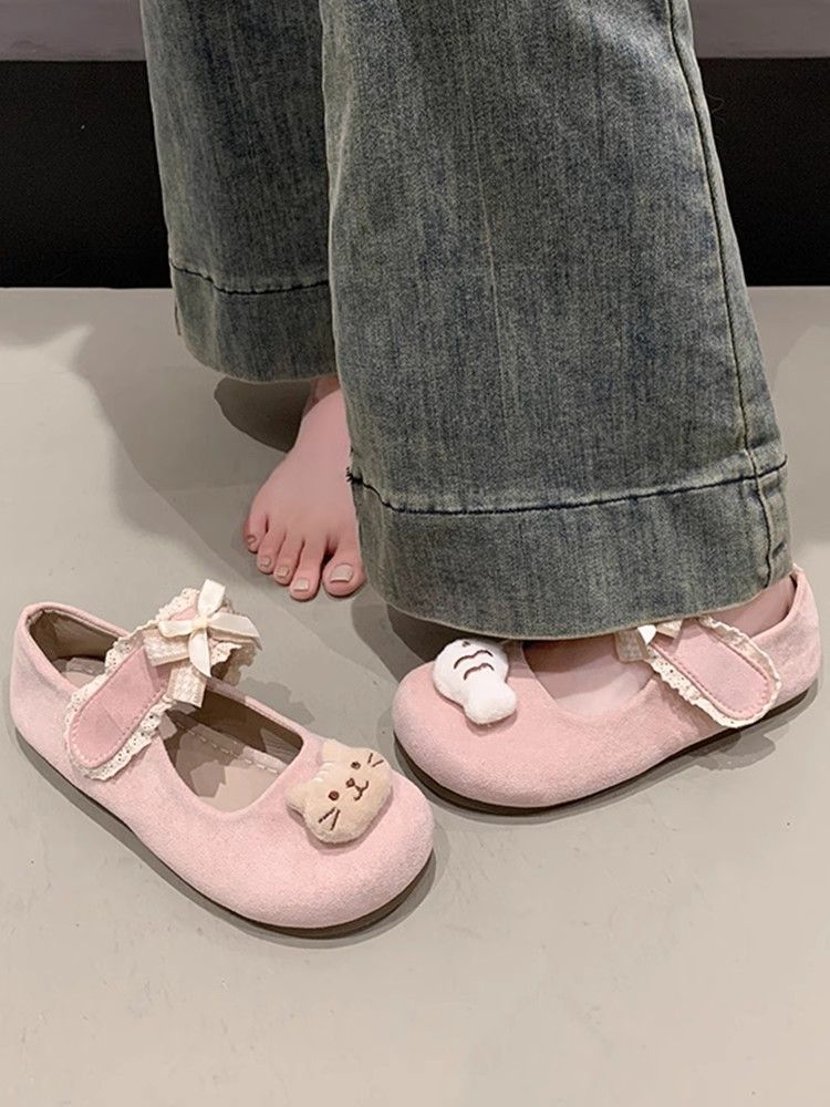 Damen Verspielte Mary-Jane-Ballerinas mit Plüsch‑Applikation und Klettverschluss Drune