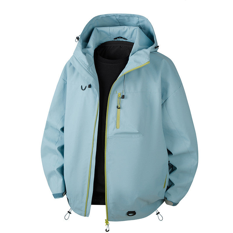 Herren Urbane Schutz-Softshelljacke mit verstellbarer Kapuze, Kontrast-Reißverschlüssen und Brusttasche Drune