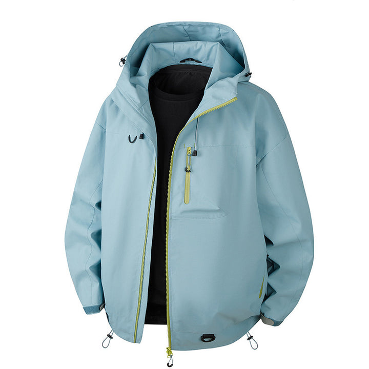Herren Urbane Schutz-Softshelljacke mit verstellbarer Kapuze, Kontrast-Reißverschlüssen und Brusttasche Drune