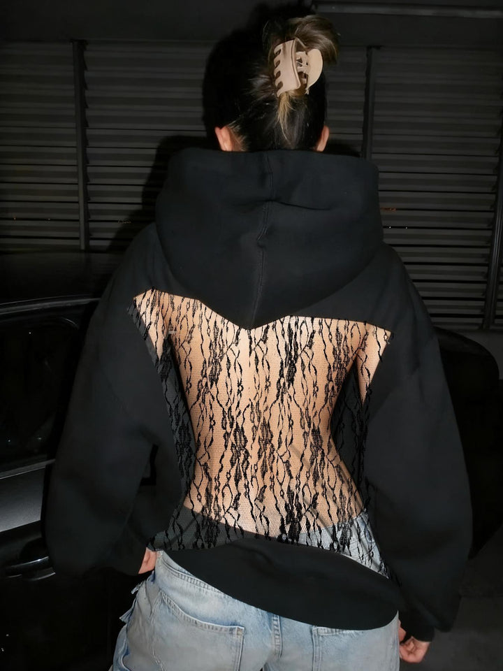 Damen Hoodie mit glitzerndem Mesh-Rückenapplikation Drune