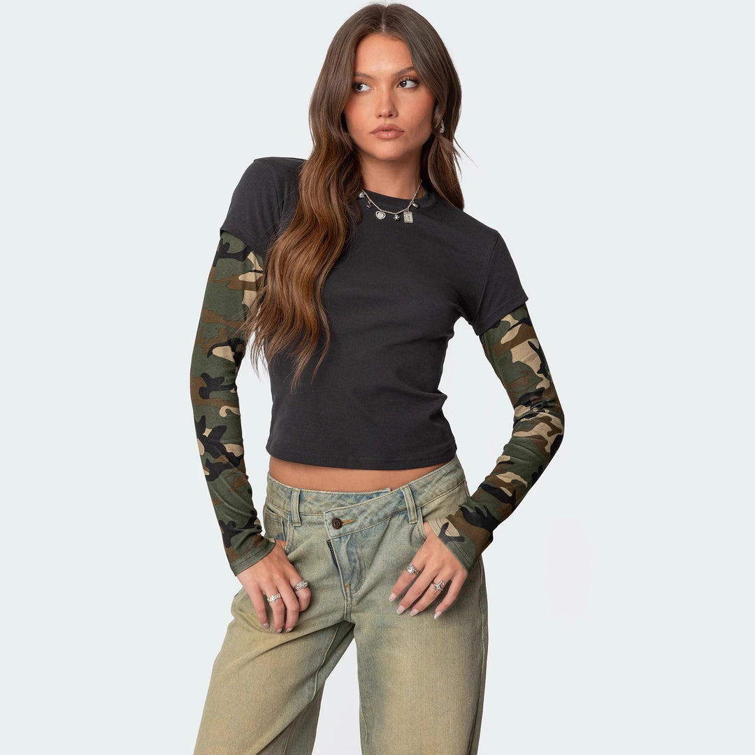 Damen modisches Langarmshirt mit einzigartigen Streifen und kurzem Schnitt Drune