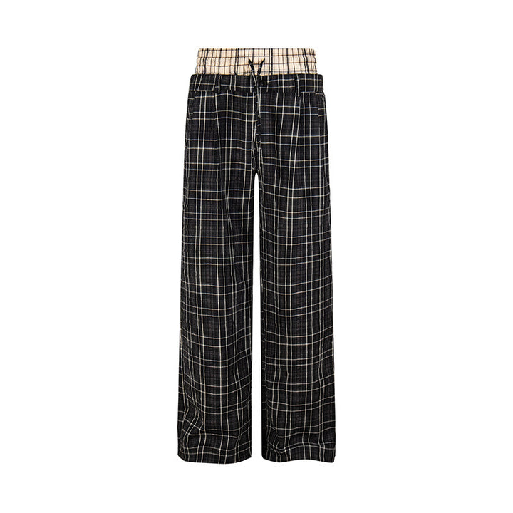 Damen Weite Karierte Loungewear‑Hose mit hohem Komfortbund und Kordelzug Drune