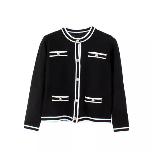 Damen eleganter und bequemer Strickjacke mit Kontraststreifen Drune
