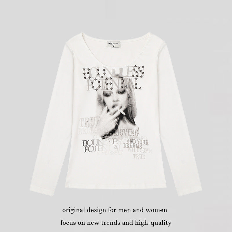 Damen Longsleeve-Shirt mit Fotoprint und Nietenapplikation Drune