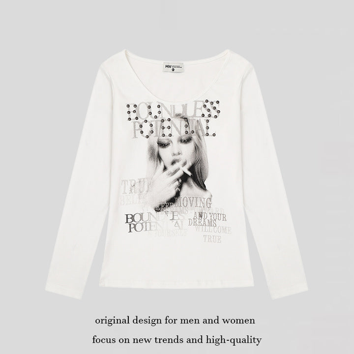 Damen Longsleeve-Shirt mit Fotoprint und Nietenapplikation Drune