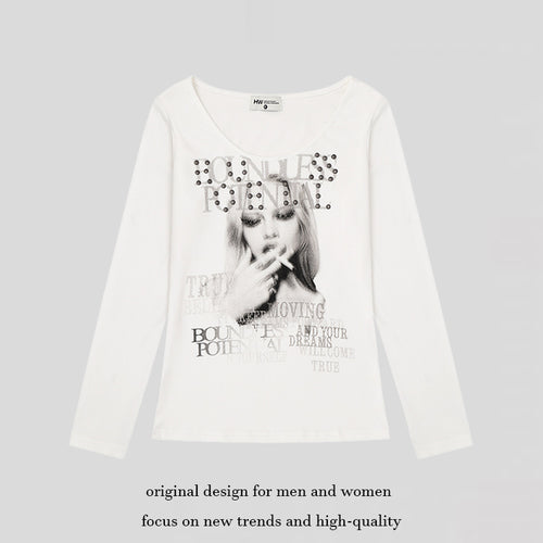 Damen Longsleeve-Shirt mit Fotoprint und Nietenapplikation Drune