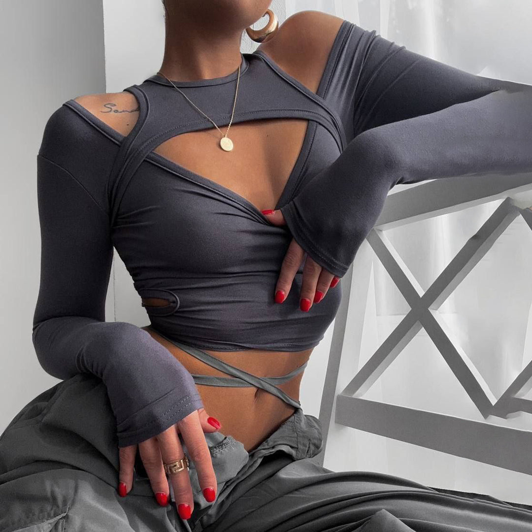 Damen Trendiges Cut-Out Langarmoberteil Drune