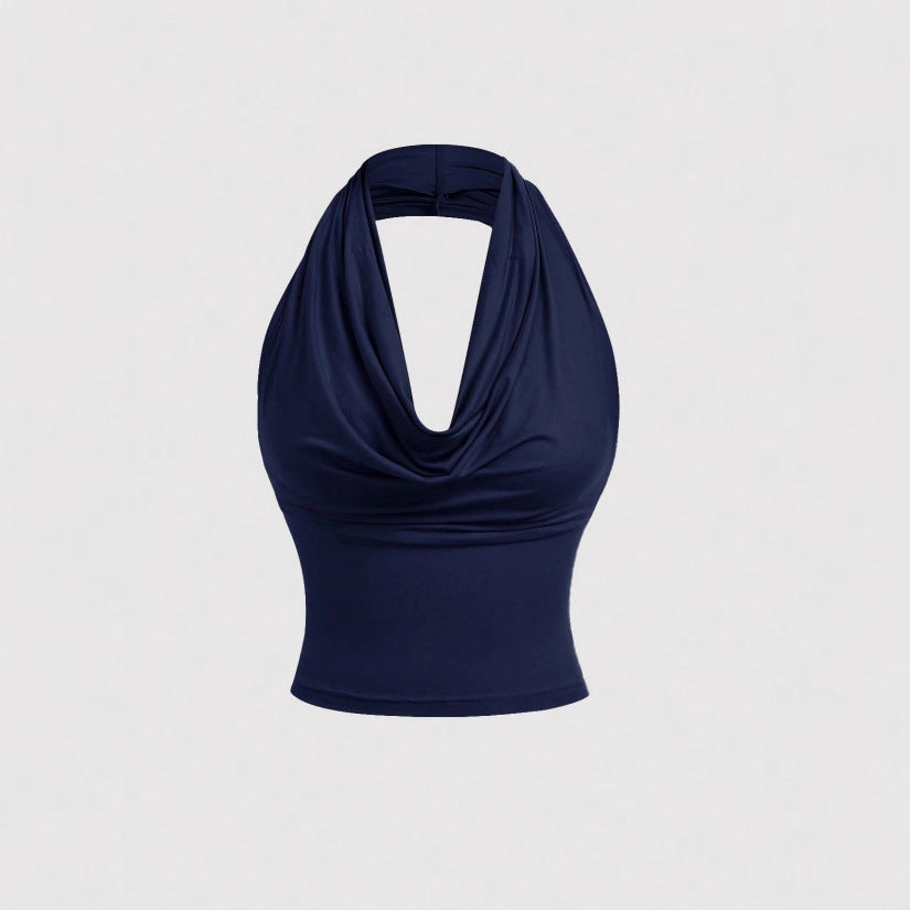 Damen Neckholder-Cropped-Top mit Wasserfall-Ausschnitt und taillierter Passform Drune