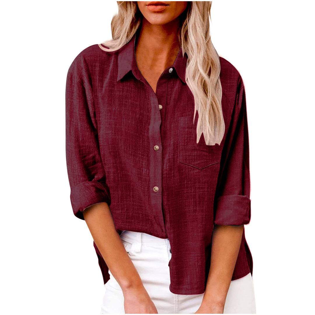 Damen nan oversized Leinen-Baumwollmix Hemdbluse mit Brusttasche und krempelbaren Ärmeln Drune