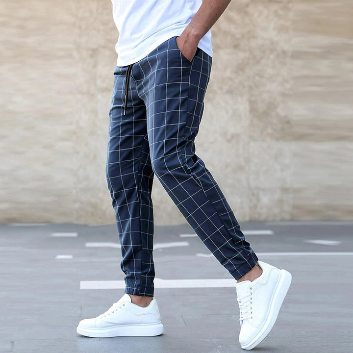Herren karierte Jogginghosen mit Kordelzug, Slim Fit und elastischen Bündchen Drune