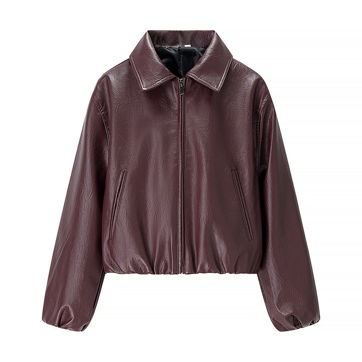 Damen Kurzjacke im Boxy‑Look aus veganem Leder mit verdecktem Reißverschluss Drune