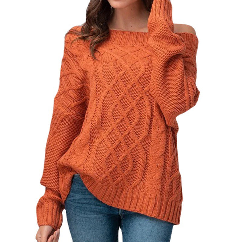 Damen Grobstrickpullover mit asymmetrischem Ausschnitt und Zopfmuster Drune