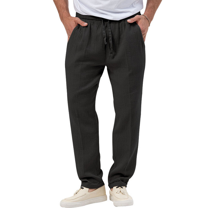 Herren entspannte Crinkle-Freizeithose mit Elastikbund Kordelzug geradem Bein und Eingrifftaschen Drune