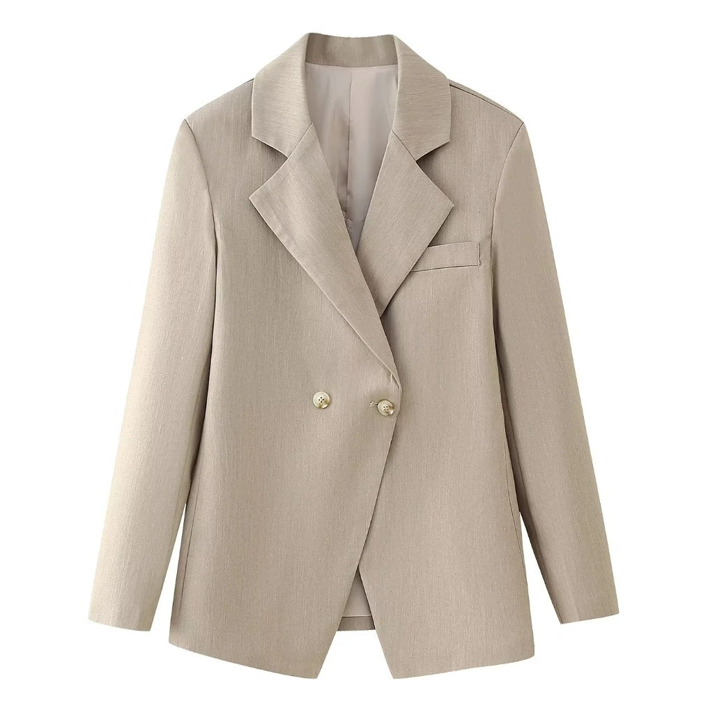 Damen 400+ langer Wollmix‑Blazer mit markanten Schultern und Hemdkragen Drune