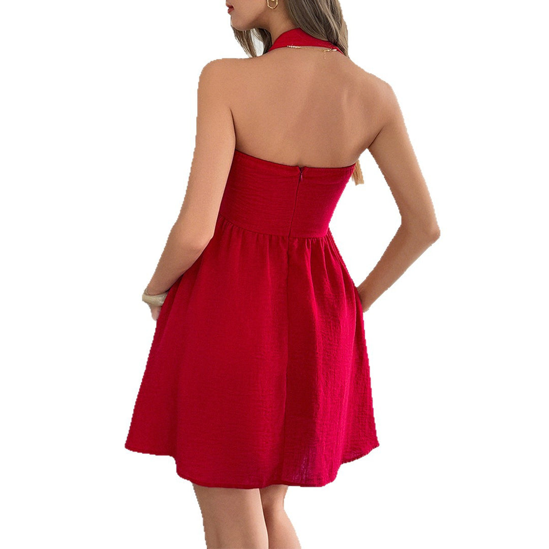 Damen Sommerliches A-Linien Kleid mit aufregendem Halterdesign Drune