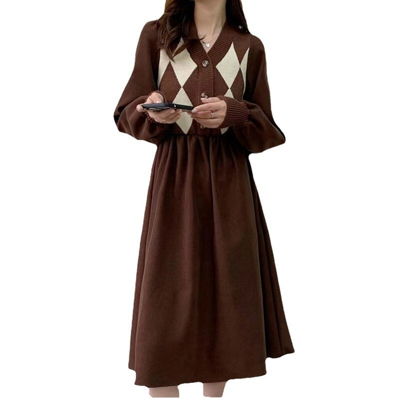 Damen Midi-Strickkleid mit knöpfbarem Oberteil und elegantem Rippmuster Drune