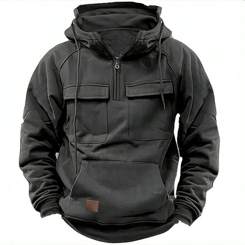 Herren Funktionale Kapuzenpullover mit Praktischen Taschen und Kurzem Reißverschluss Drune
