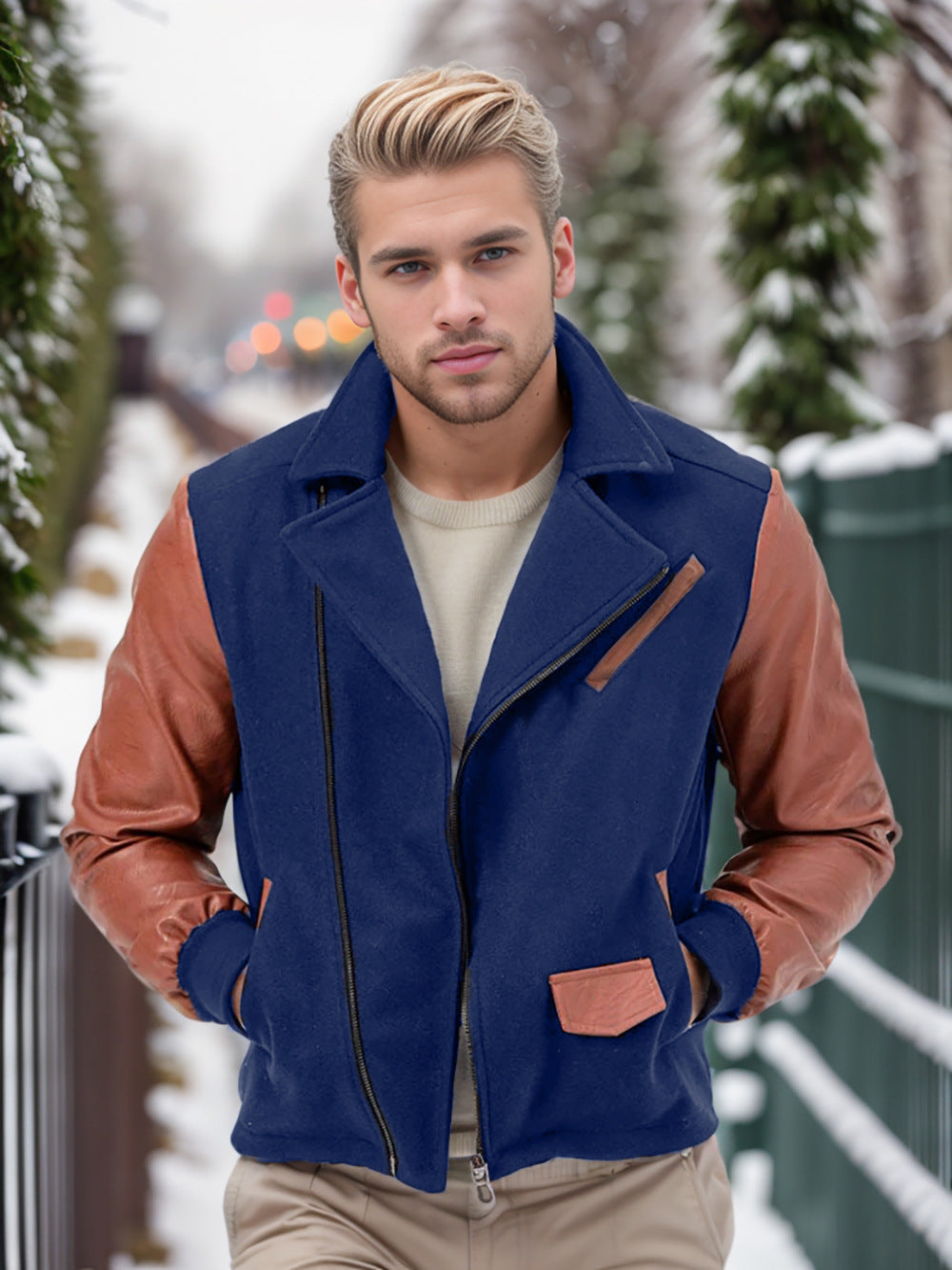 Herren modische Fleece-Kombijacke mit Lederakzenten Drune