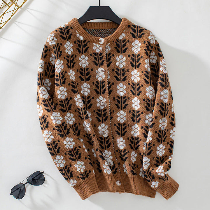 Drune | Blumenstrickjacke mit Feinem Muster