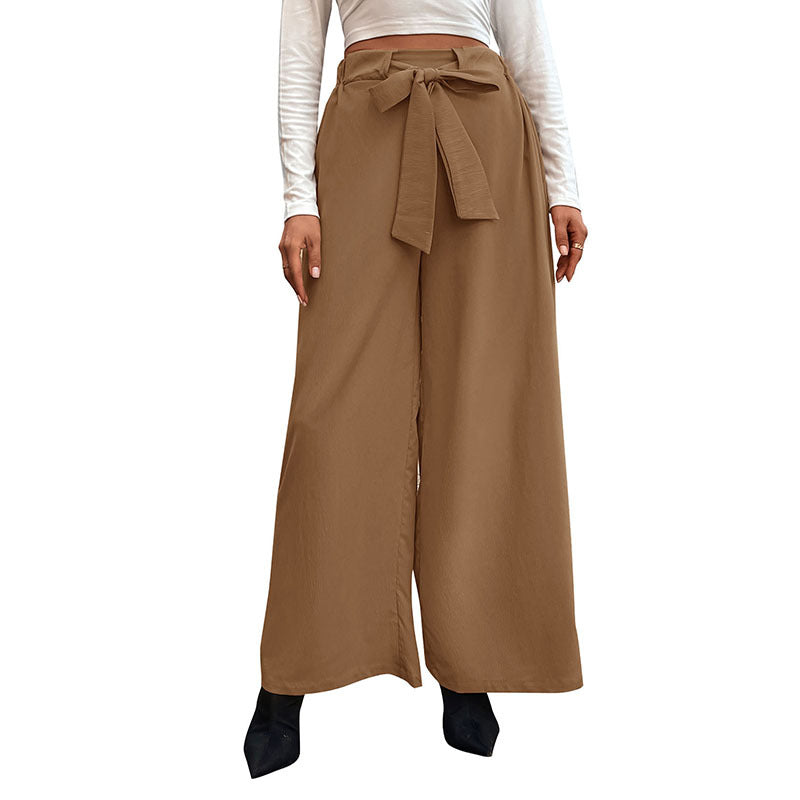 Damen Weite High-Waist-Hose mit Paperbag-Bund und Bindegürtel Drune