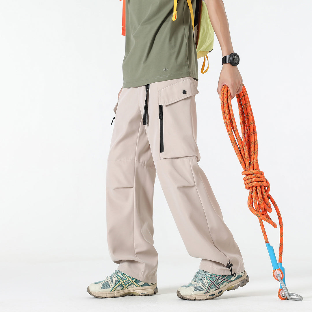 Unisex Weite technische Cargo-Hose mit Multifachtaschen, Tunnelzug und verstellbaren Beinabschlüssen Drune
