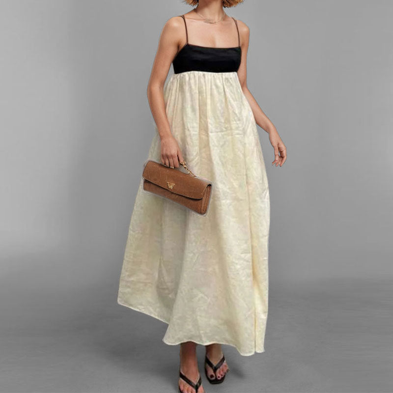 Damen Maxikleid mit kontrastierendem Oberteil und fließendem Unterteil Drune